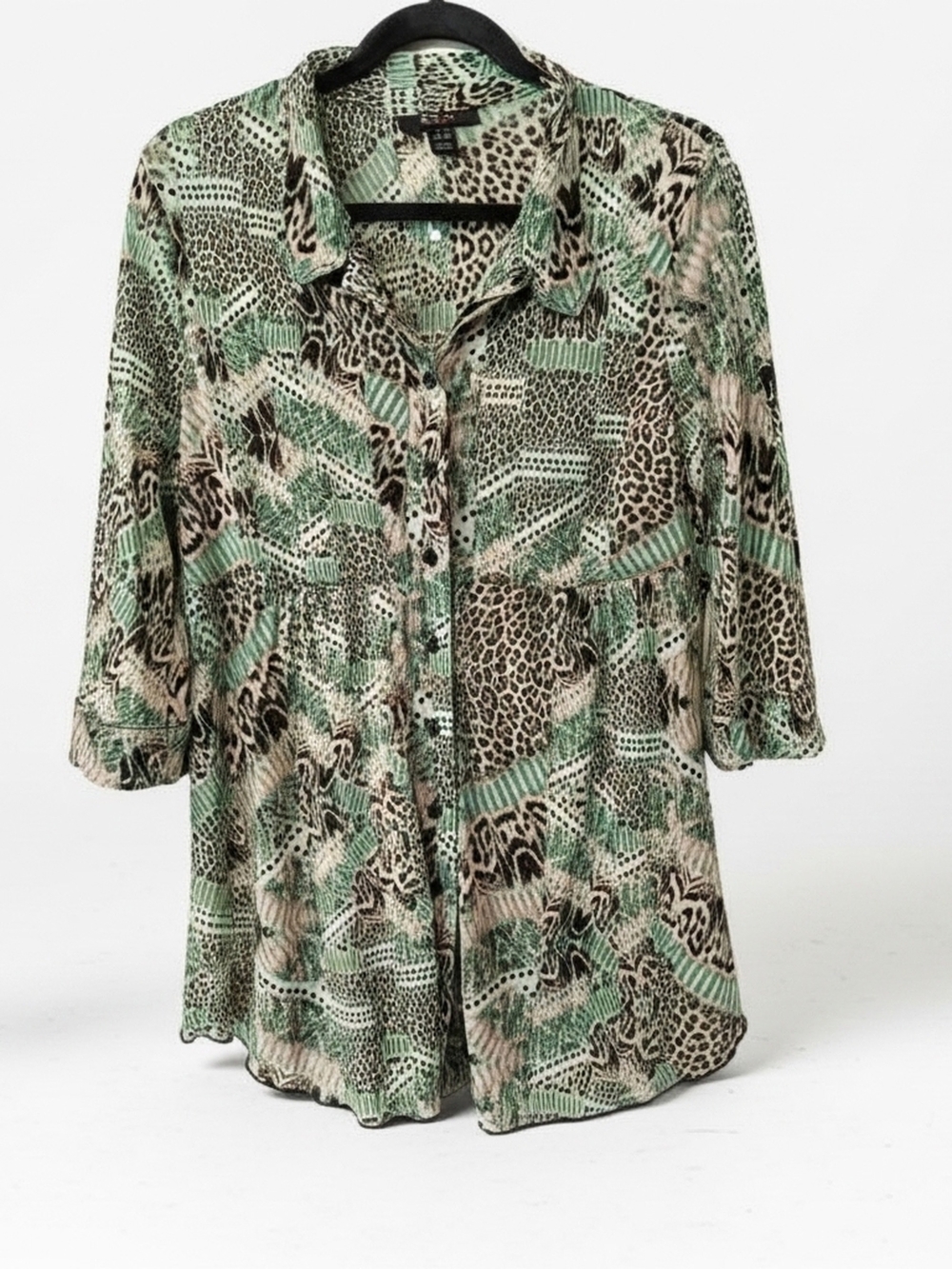 Style & Co Multicolor Animal-Print Button-Front Top W/Roll Up Sleeves Size Large